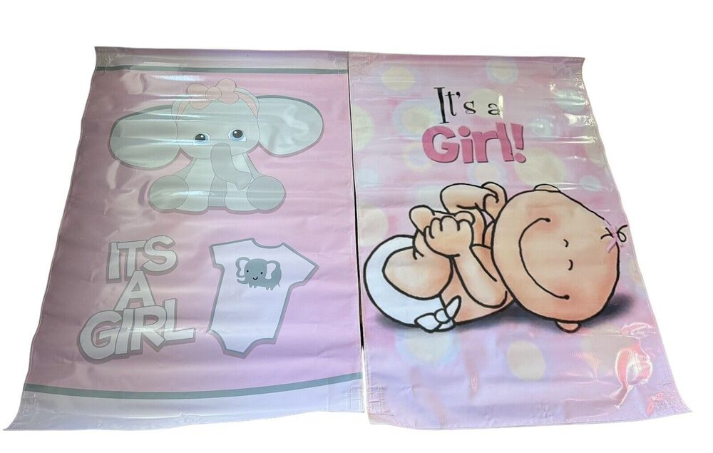 It's A Girl Pink Party Banners For Jumpers Bounce House Lot Of 2 Characters